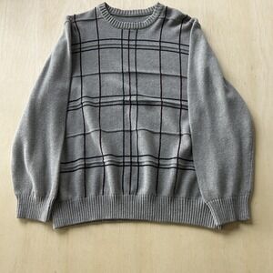 David Taylor Collection Sweater Mens XL Gray Plaid Tight Knit Crewneck Pullover